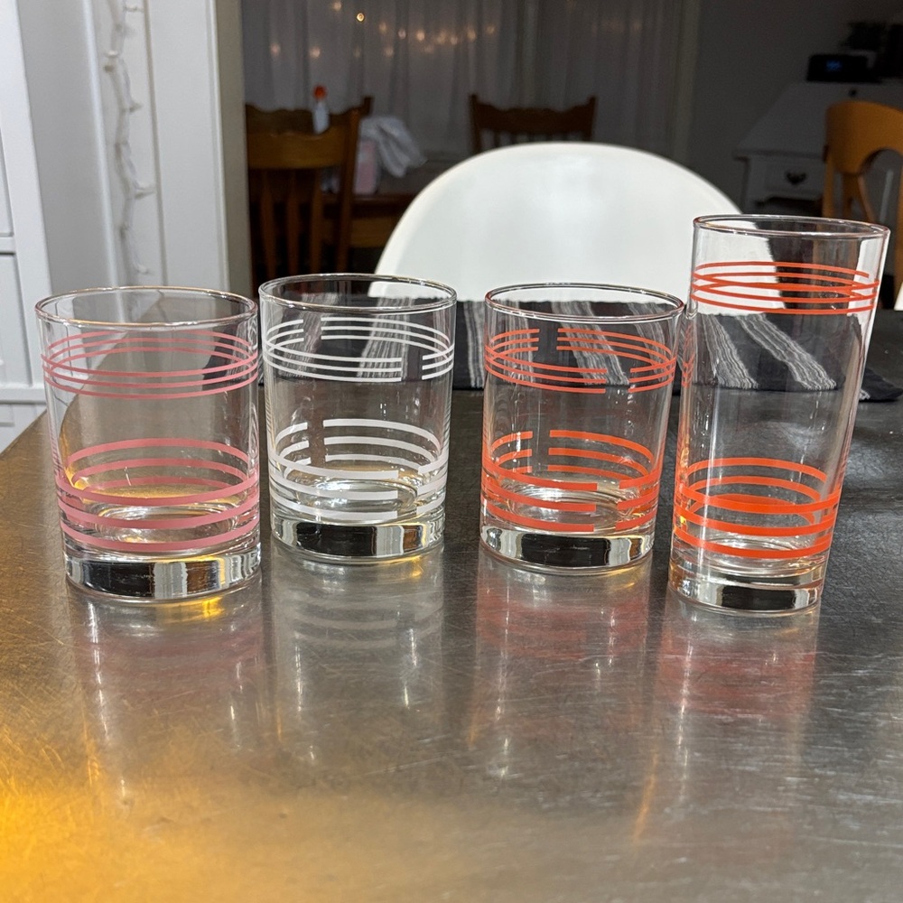 Striped Glass Tumbler Set of 4 - Pink, White, and Orange